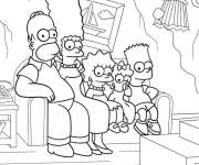 Coloriage Famille Simpson assise sur un canapé