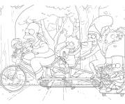 Coloriage Famille Simpson en vélo