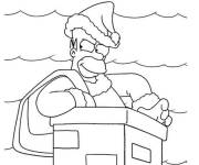 Coloriage Homer Simpson apporte les cadeaux de Noel