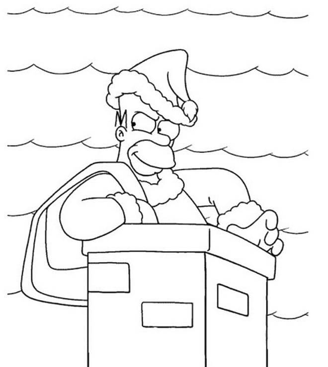 Coloriage Homer Simpson apporte les cadeaux de Noel