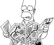 Coloriage Homer Simpson avec une carte de la ville