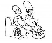 Coloriage La famille Simpson regarde une émission