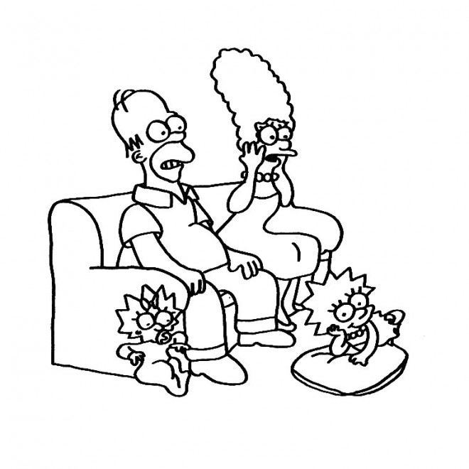 Coloriage La famille Simpson regarde une émission