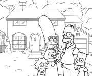 Coloriage La famille Simpsons devant leur maison