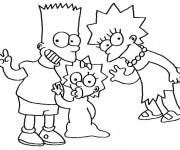 Coloriage Simpson Bart, Lisa et le b&eacute;b&eacute;