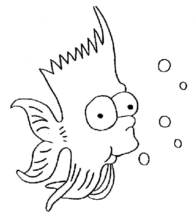 Coloriage et dessins gratuits Simpson Bart transformé en poisson à imprimer
