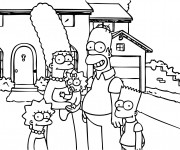 Coloriage Simpson famille devant leur maison