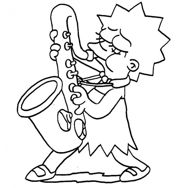 Coloriage et dessins gratuits Simpson Lisa joue au saxophone à imprimer