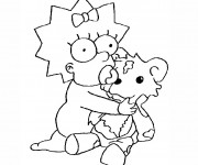 Coloriage Simpson Maggie joue avec sa  poupée