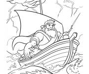 Coloriage Sinbad dans son bateau pendant la temp&ecirc;te