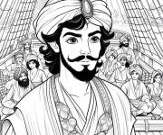 Coloriage Sinbad sur le bateau avec son &eacute;quipe