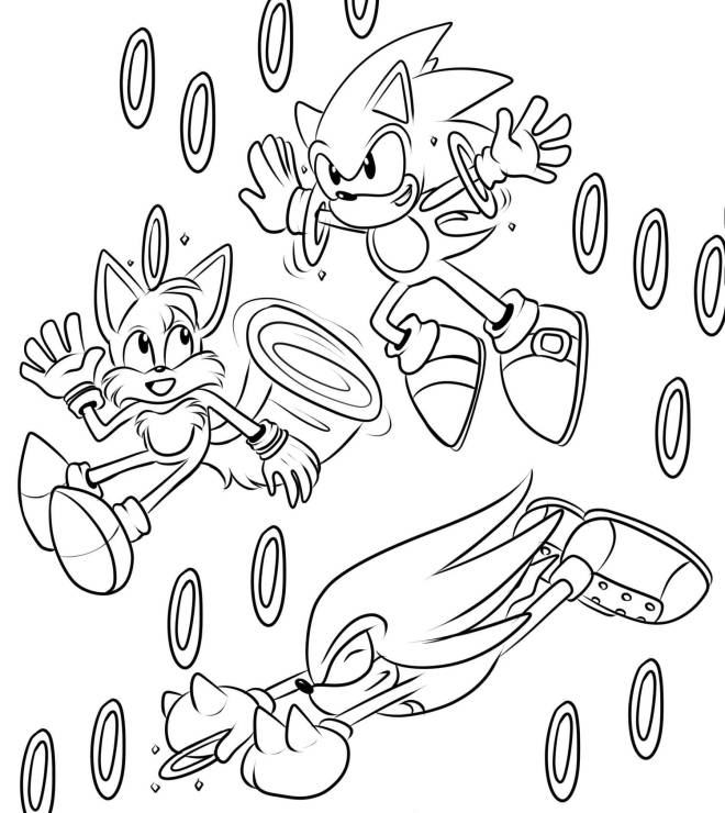 Coloriage et dessins gratuits Sonic collecte les bagues en or à imprimer