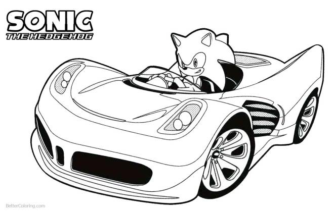 Coloriage et dessins gratuits Sonic dans une voiture de course à imprimer