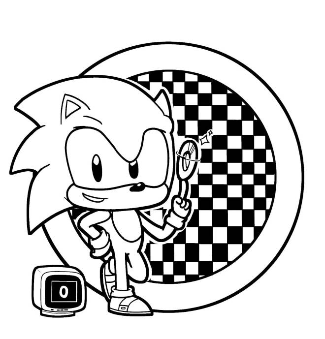 Coloriage et dessins gratuits Sonic et la collecte des anneaux à imprimer