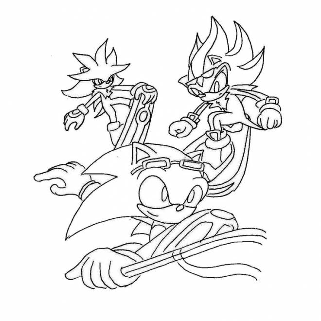 Coloriage Sonic et ses amis en skate dessin gratuit à imprimer
