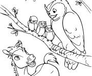 Coloriage Cheval Spirit avec la famille de l'hibou