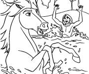 Coloriage Cheval Spirit s'amuse dans la rivi&egrave;re