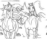 Coloriage et dessins gratuit Deux cheveux mustang avec leur cavalier à imprimer