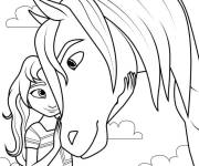 Coloriage Lucky r&eacute;confortant son cheval esprit