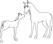 Coloriage Maman cheval et son petit de dessin anim&eacute; Spirit
