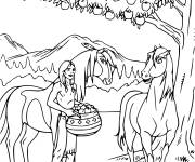 Coloriage Spirit en ramassant les pommes avec les indiens