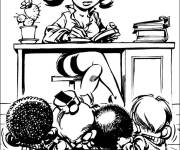 Coloriage Spirou avec ses camarades en classe avec la belle maitresse