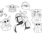 Coloriage B&eacute;b&eacute; Yoda et Mandalorian