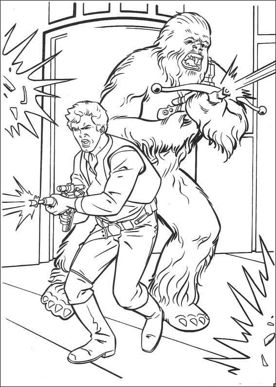 Coloriage et dessins gratuits Han Solo et Chewbacca au combat à imprimer