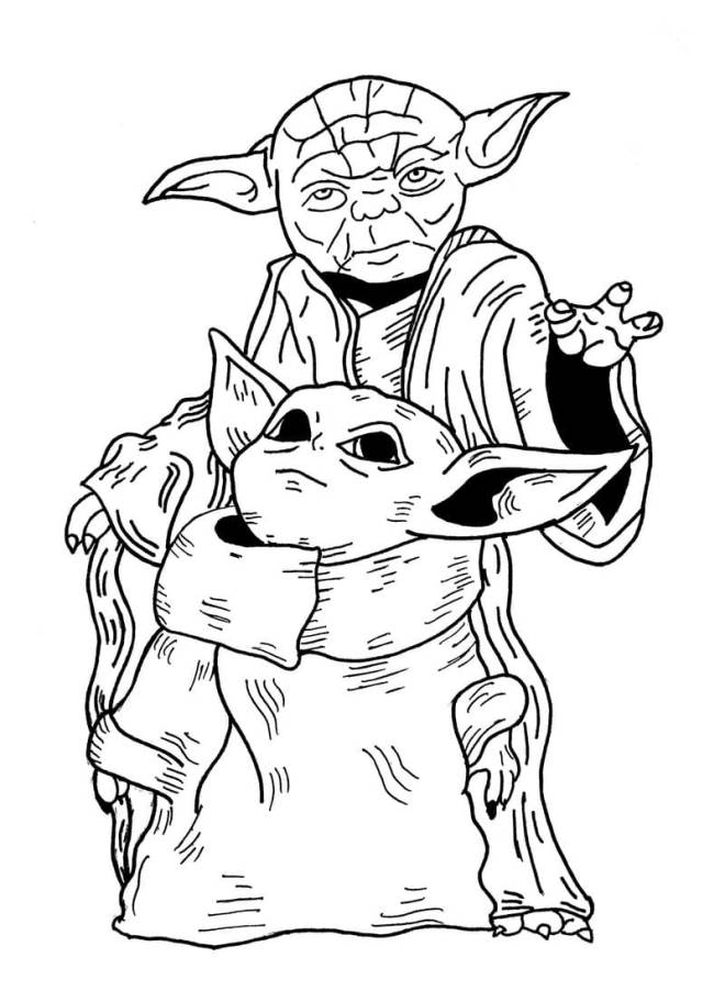 Coloriage et dessins gratuits Maitre Yoda et Yoda Baby à imprimer