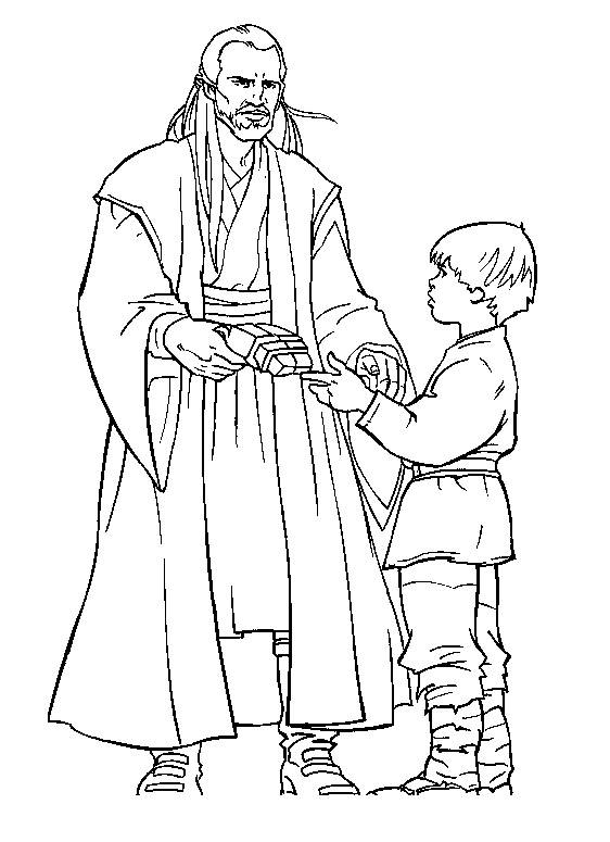 Coloriage et dessins gratuits Qui Gon Jinn avec le petit Anakin Skywalker à imprimer