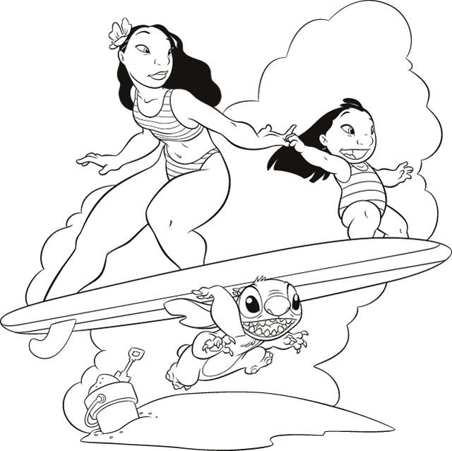 Coloriage Lilo Stitch Et Nana à La Plage Facile