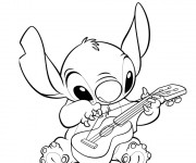 Coloriage et dessins gratuit Stitch et sa guitare à imprimer