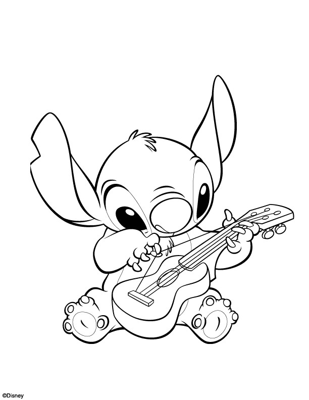 Coloriage Stitch Et Sa Guitare Dessin Gratuit à Imprimer