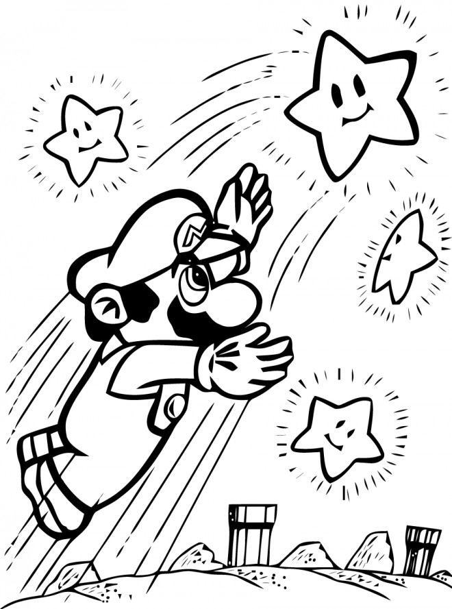 Coloriage Mario Attrape Les étoiles Dessin Gratuit à Imprimer