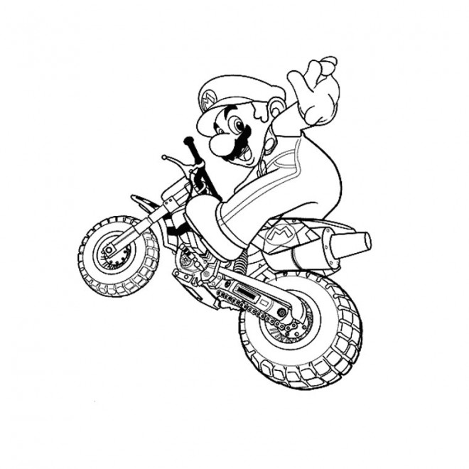 Coloriage et dessins gratuits Mario sur sa moto à imprimer