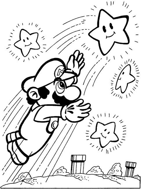 Coloriage et dessins gratuits Super Mario Bros attrape les étoiles facile à imprimer