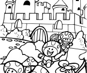 Coloriage Super Mario Bros les champignons s'enfuient