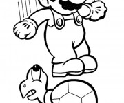 Coloriage Super Mario Bros sautant sur la Tortue