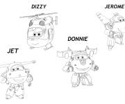 Coloriage Super Wings Dizzy, Jerome, Jett et Donnie