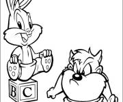 Coloriage Bébé Taz avec son ami Baby Bugs