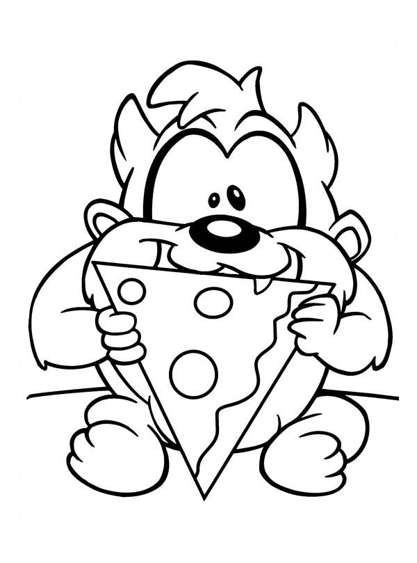 Coloriage et dessins gratuits Bébé Taz mange du Pizza à imprimer