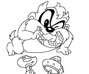 Coloriage Taz B&eacute;b&eacute; mange ses jouets