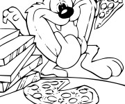Coloriage Taz et Pizza dessin animé