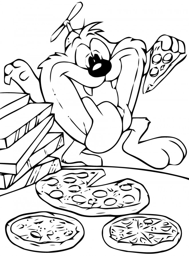 Coloriage et dessins gratuits Taz et Pizza dessin animé à imprimer