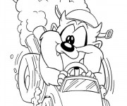 Coloriage Taz et voiture de course