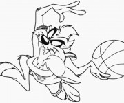 Coloriage Taz joue au ballon de basket facile