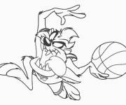 Coloriage Taz joue au basketball