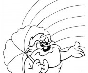 Coloriage Taz prend son parapluie