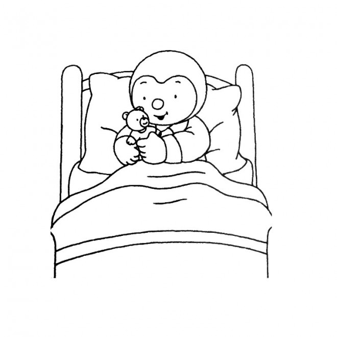 Coloriage Tchoupi Et Doudou Sur Son Lit Dessin Gratuit A Imprimer