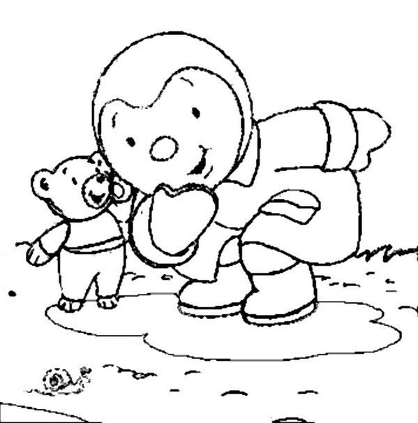 Coloriage Tchoupi joue avec Doudou dessin gratuit à imprimer